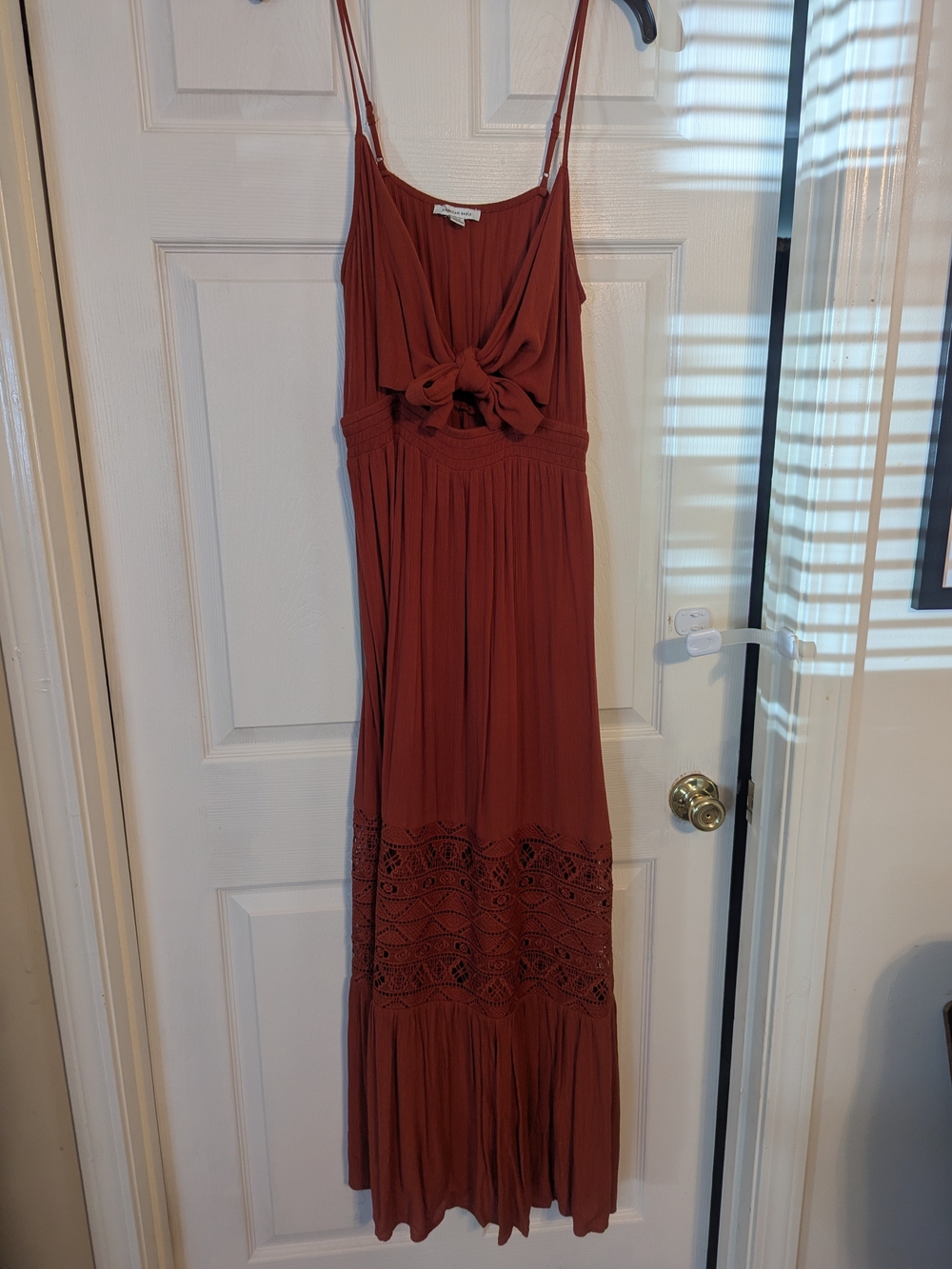 American Eagle Spaghetti Strap Rust Maxi Dress with Tie Front